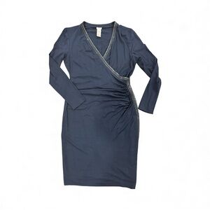 Navy Blue Faux Wrap Dress with embellishments
